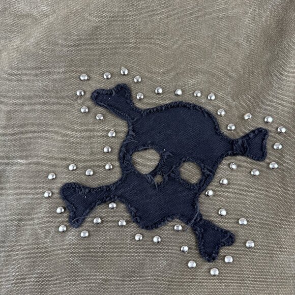 Army Green Denim Purse Bag Skull Rivet Studded Grunge Punk Y2K Retro Fashion Exp - Picture 2 of 9